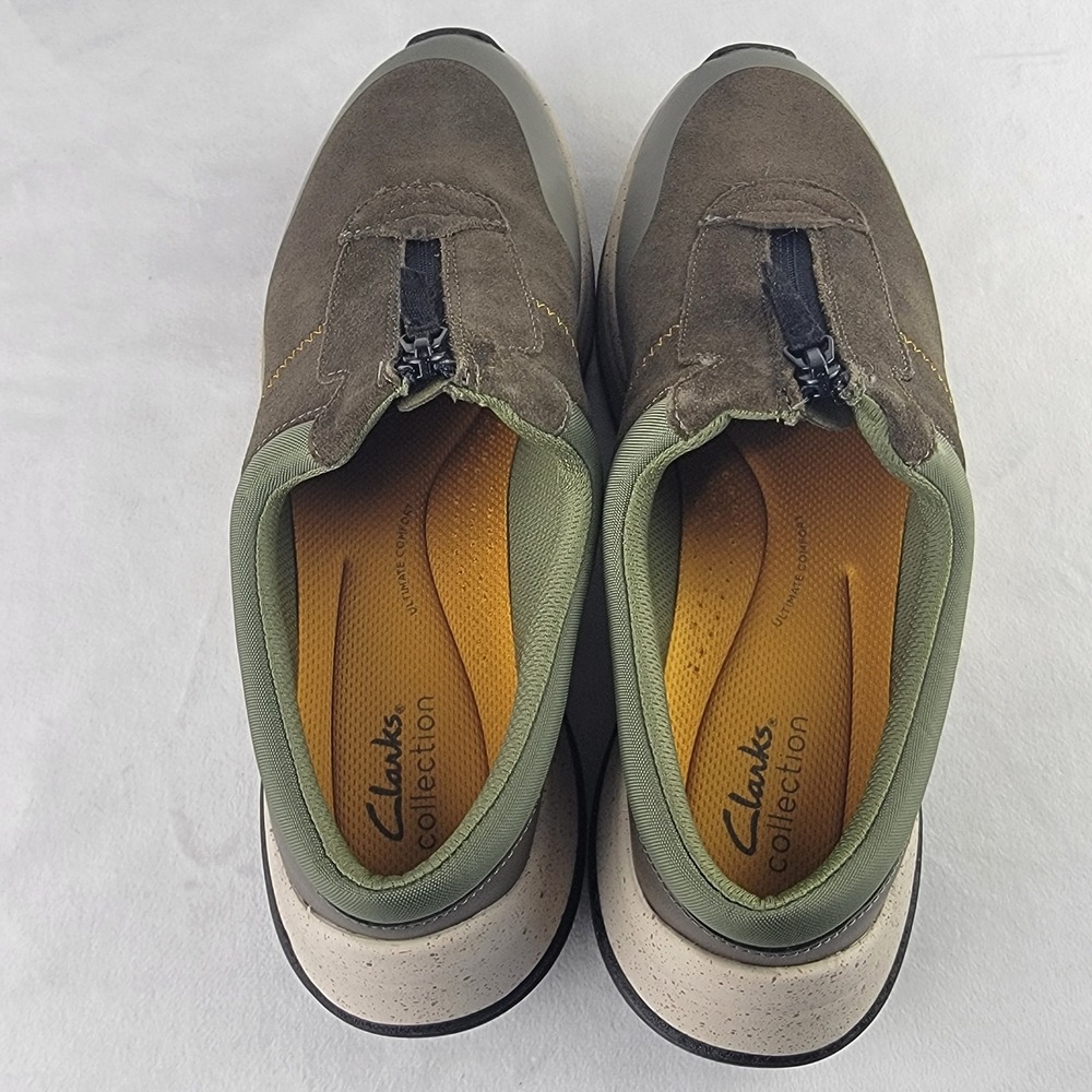 Clarks Jaunt Way Dark Olive Suede Zip Up Sneakers Mens 10 M 26168979 - Picture 5 of 8